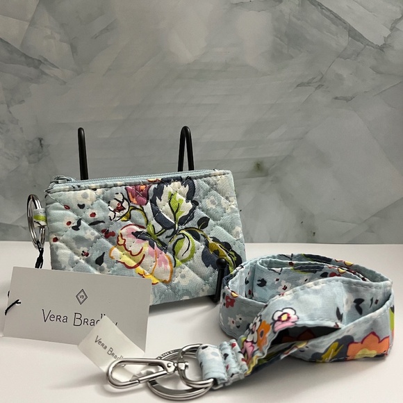 NWT Vera Bradley Floating Garden Zip ID Case and Wide Lanyard Set - Picture 1 of 11